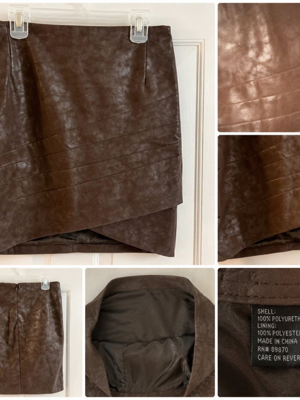 Wrap Mini Skirt (Brown Faux Leather)